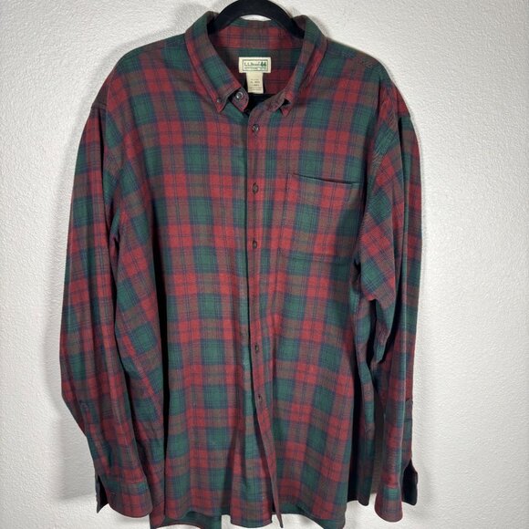 L.L. Bean Green Red Plaid Check Long Sleeve Pocket Button Down Shirt Size XL - Picture 3 of 8